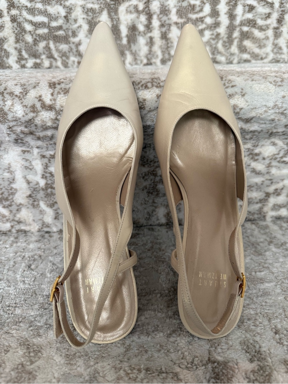 Stuart Weitzman Beige Pointed-Toe Slingback Pumps